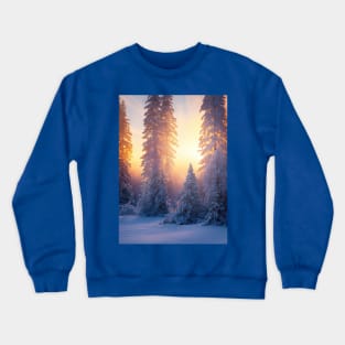 winter sunrise in the fir forest Crewneck Sweatshirt